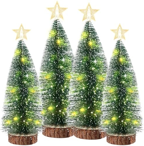 4 Stück Mini Weihnachtsbaum mit Led,künstlicher Weihnachtsbaum mit Beleuchtung,Tisch-Weihnachtsbaum,Kleiner Tannenbaum für Ihr Zuhause Oder Büro Dekor Lampe Weihnachten-Dekoration