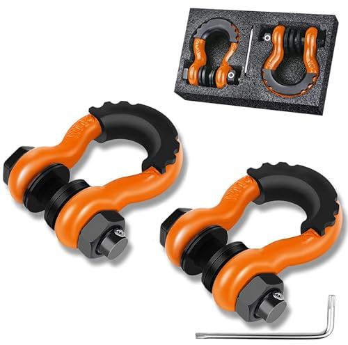 Große Anhängerschleife 3/4 D Ring Schäkel (2-Pack) 45.000Pfund /20.4T Bruchfestigkeit,mit 7/8 Pin und Anti-Diebstahl-Sicherheitsschrauben,Die Traktionskapazität ist 10471 Pfund (4.75T) (Orange)