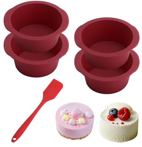 4 moldes de silicona redondos, antiadherentes, pequeños, 12.6 cm, molde de silicona para tartas, tartas de queso y panes (forma redonda, 4 unidades de 12.6 cm)