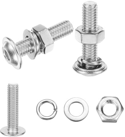 QUARKZMAN 10 Stück Linsenkopfschrauben Innensechskant M6 x 25mm Flansch-Kopf-Innensechskantschrauben 304 Edelstahl Maschinenschrauben Mit Muttern Flach- Und Federring Silberfarben