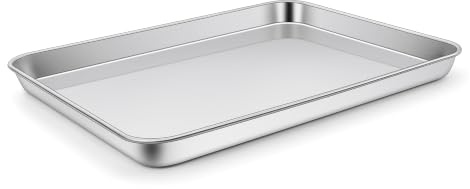 Joyfair Großes Edelstahl Rechteckig Backblech - 40,5 x 30,5 x 2,5 cm | Ungiftig & Gesund, Glatte Oberfläche, Gleichmäßiges Erhitzen, Gerollte Kanten, Spülmaschinenfest, Hitzebeständig