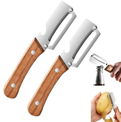 Multi-Functional Peeler, 2 in 1 Stainless Steel Fruit and Vegetable Peeler with Bottle Opener, Ergonomic Wide Handle for Thick Melon, Hard Rind, Kitchen Use (2PC)