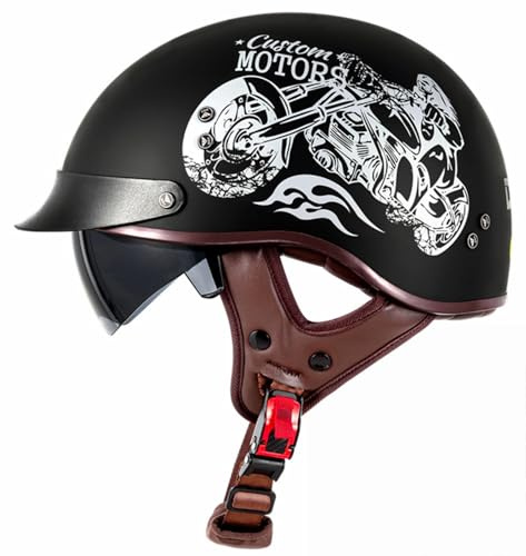 Casco Semi Aperto, Casco A Scodella Caschi Moto Uomini Caschi Ciclomotori Mezzo Cascos Casco Jet Retrò Omologato ECE/DOT Cascos Scooter Con Fibbia A Sgancio Rapido Donna E Uomo 5,M(55-56cm)