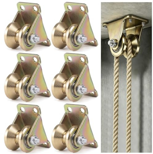 6 Stück Umlenkrolle Stahlseil, Umlenkrollen für Seile 6mm V-Nut Seilrolle mit Kugellager, Umlenkrolle Seilwinde, Schwerlastrollen für Flaschenzug, Wäscheleine Drahtseile Rolltore Flaschenzugsystem