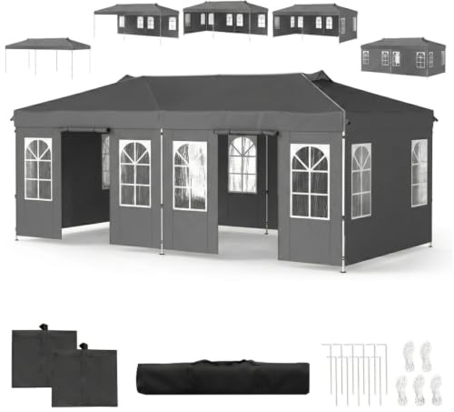 GOPLUS Tonnelle de Jardin Exterieur 3x6M, Pop-Up avec 6 Parois Amovibles | Barnum Pliant Imperméable, Pavillon Chapiteau avec 3 Hauteur Réglable, Protection Solaire et Anti-UV pour Mariage Marché Fête