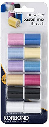 Korbond CORE Mix Polyester Thread Selection by Korbond-12 x 32m spools – 10 Colours – 384 metres – Hand and Machine Sewing, Repairs, Crafting