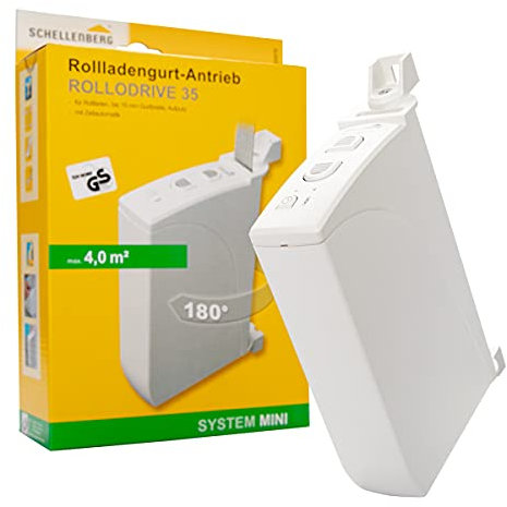 Schellenberg 22735 Elektrischer Gurtwickler Aufputz RolloDrive 35, bis 4 m² Rollladenfläche, für 14 bis 15 mm Gurtbreite, Zugkraft 12 kg, mit Zeitautomatik und Netzteil