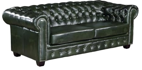 Vente-unique-Divano Chesterfield a 3 posti 100% pelle di bufalo Verde imperiale - BRENTON