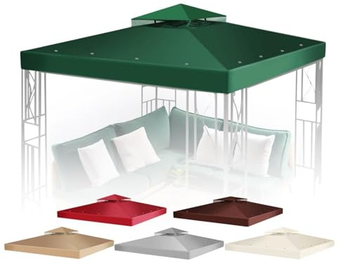 Flexzion Telo di ricambio per gazebo 3,0 m x 3,0 m - Copertura superiore a doppio livello con protezione UV30+, resistente a sporco e acqua per esterni, ombra, giardino, patio, padiglione (Verde)