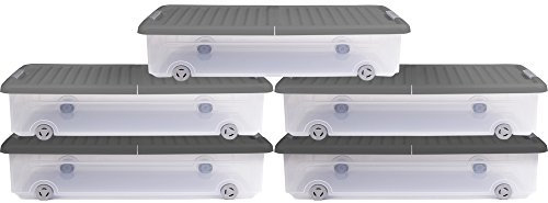 Ondis24 Unterbettbox Kleiderbox Schuhkiste Schuhbox Rollerbox Aufbewahrungsbox 35 W (5 Stück, Grau)