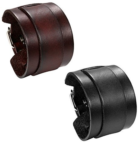 JewelryWe Schmuck 2pcs Herren Lederarmband, Breit Leder Echtleder Armband Armreif Manschette Armband verstellbaren 6.5-8.5 Zoll Punk Biker Rock, schwarz braun