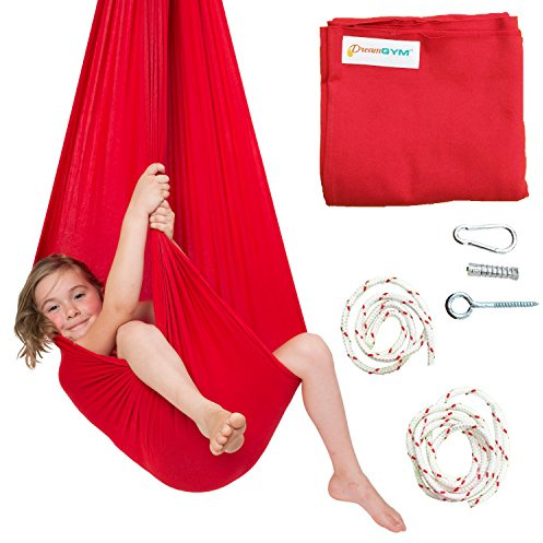 DreamGYM Sensory Swing - X-Large Therapy Swing - 95% Cotton - Red Compression Swing for Autism, SPD, Anxiety - Hardware Included