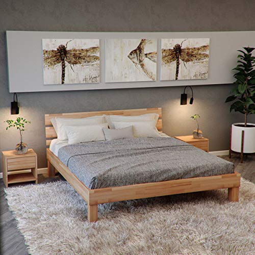KROKWOOD Valetta Solid Wood Bed in Beech (European King Size) 160 x 200 cm