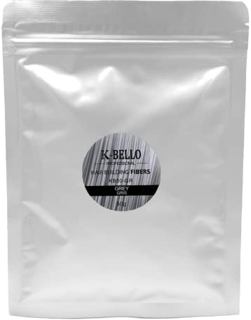 Poudre densifiante cheveux Kératine Naturelle & Végan K-Bello – Masque calvitie, alopécie, perte de cheveux & racines blanches – Fibres capillaire pour hommes et femmes (Recharge 50g, Gris)