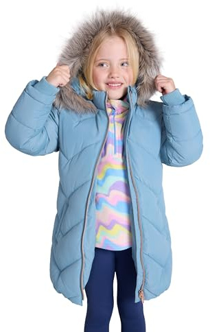 Mountain Warehouse Galaxy Fleece Lined Kids Padded Jacket - Water Resistant Puffer Coat with Faux Fur Hood, Girls & Boys - For Autumn, Winter, Travelling, Hiking Teal Kids Size 7-8 Years