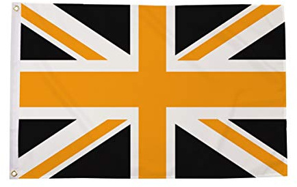 FlagSuperstore© Bandera de la bandera de Reino Unido, color negro y dorado, tamaño grande, 100% poliéster con ojales.