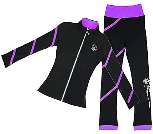 LIUHUO Figure Skating Spiral Jacket and Fleece Pants for Girls and Women - Black