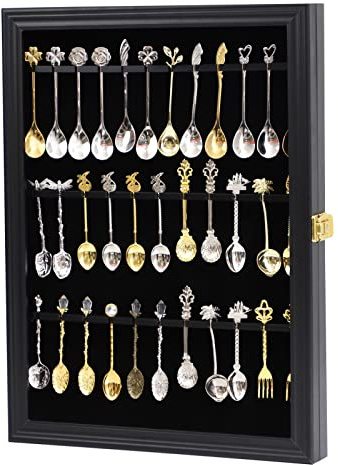COMSREV Vitrine Murale pour 36 cuillères à thé Souvenirs en Bois avec 98 % Acrylique UV verrouillable (Noir)