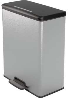 Curver Deco Rechteckiger Abfalleimer, 65 l, Metallic-Grau, für Küche, Waschküche, Garage, 486 x 284 x 615 mm, 100% recyceltes PP (vorherige Version)