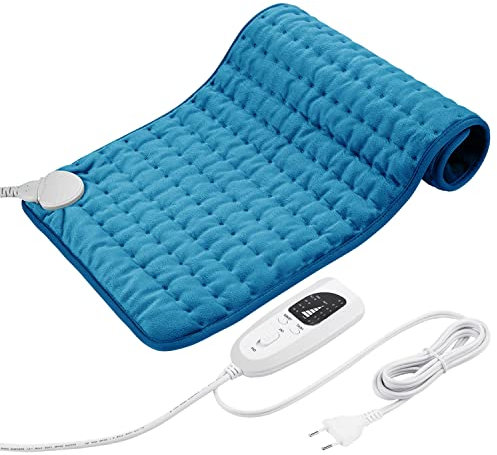 Coussin Chauffant, Couverture Chauffante pour le dos, le cou, les épaules et le ventre avec fonction d'arrêt automatique, Flanelle Douce bleu, 30 X 60 cm