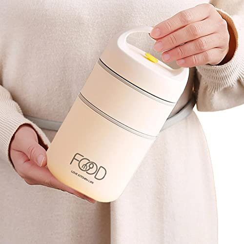 Lecerrot Stackable Thermal Containers, 2-Tier Double Wall Vacuum Insulated for Hot Food, Stainless Steel Leak Proof Wide Mouth Soup Container Keeps Food Hot Cold for School Travel