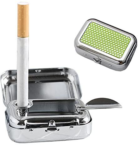 Upgrade Portable Ashtray, VOVCIG Pocket Ashtray Windproof Ashtray with Lid Stainless Steel Car Ash Tray for Car Outdoor Cigars (Green)