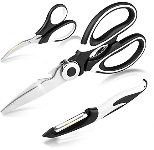 Fousenuk 3 piezas Tijeras Cocina, Tijeras de Cocina de Acero Inoxidable con Funda Tijera Profesionales con Abridor de Botellas Incorporado, para Carne, Pollo, Hueso, Verduras, Pescado, Aves