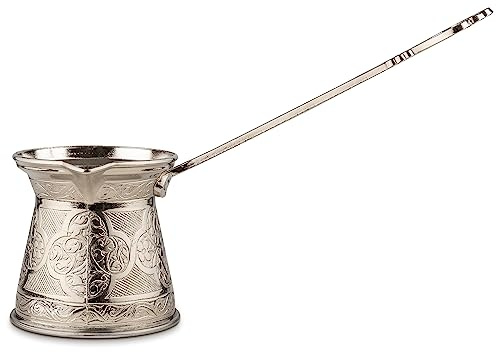 Alisveristime Authentische türkische Kaffeekanne, handgefertigt, Cezve/Ibrik, 7,5 cm breit, 7,5 cm hoch, 287,5 ml, verbessern Sie Ihr Kaffee-Erlebnis. (3 Tassen) (Silber)