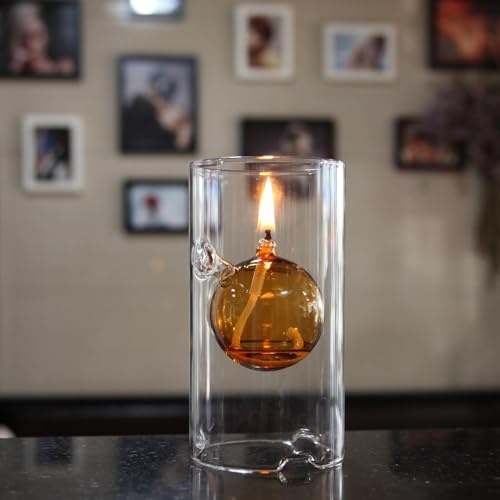 MEMEOKON Glass Oil Light Borosilicate Includes Bliss Suspended Hurricane Candle Holder Sleeve Lamp 8 x15CM (Within Yellow Ball)