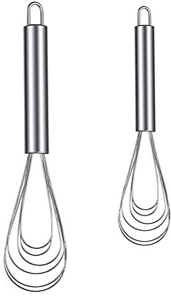 Xzhixiao 2-Piece Flat Wire Egg Whisk Set - Stainless Steel - 8 Inch & 10 Inch
