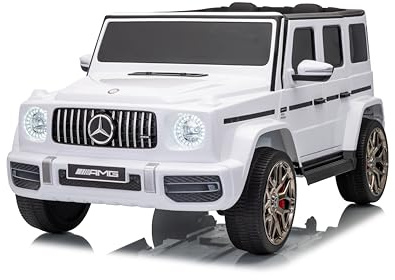 FINOOS Kinder Elektroauto Mercedes G63 AMG 2 Sitzer, Doppelsitzer Kinderauto Elektrisch mit Fernbedienung - 4x4 Ledersitz und Eva Reifen - Elektroauto für 2 Kinder (Weiß)
