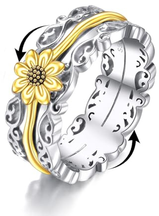 POPLYKE Sonnenblume Fidget Ringe für Angst 925 Sterling Silber Spinner Ringe für Frauen Anti Stress Stimmung Ringe Geschenke