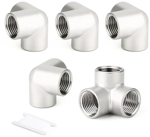 ERGAOBOY 5 piezas 1/2 BSP hilo femenino 304 acero inoxidable 3 vías codo T esquina tubo conector accesorios