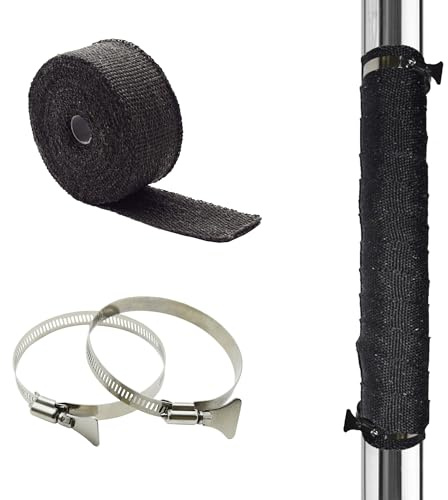 DOBTIM Fireproof Pipe Wrap Insulation 2 Wide X 32' Long, Fiberglass Heat Shield Tape Pipe Webbing for Stove Flue Protector with 2 Clamps, Black
