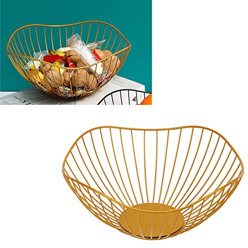 RXMORI Gold Wire Fruit Bowl, Counter Mesh Fruit Bowl, Metal Wire Vegetable Basket Breathable Hollow Durable Metal Fruit Basket for Fruits Vegetable Bread