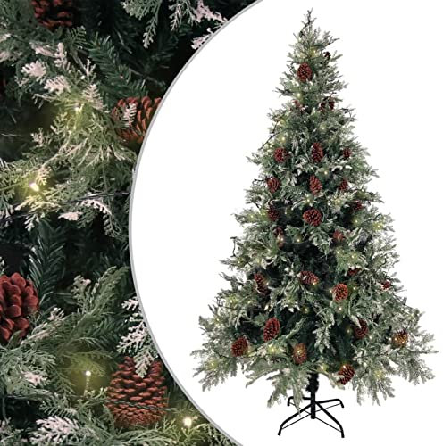 BaraSh Weihnachtsbaum mit Beleuchtung und Kiefernzapfen 195 cm PVC&PE KüNstlicher Weihnachtsbaum