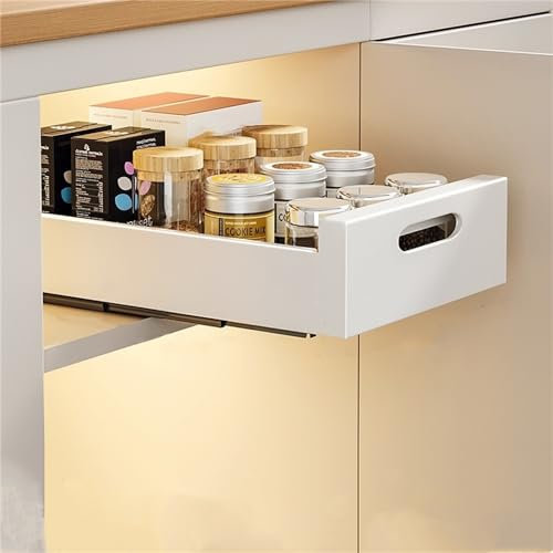 Herfair Teleskopschublade, Ausziehbare Schublade Küche Aufbewahrungsregal Schubladeneinsätze für Küchenschrank, Slide Out Drawer Cabinet Organizer Küche (25cm)