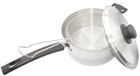 New 3 Pcs Aluminium Chip Pan Deep Fryer with Basket and Lid Saucepan Set 2 In 1 22cm