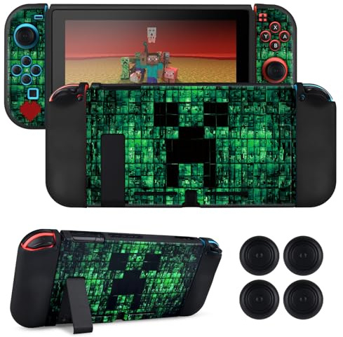 DLseego Schutzhülle Kompatibel mit Switch 2017 Edition,Weiche Dockable Hülle mit 4 Joystick Kappen,Kratzfeste Stoßdämpfung,Grüner Switch