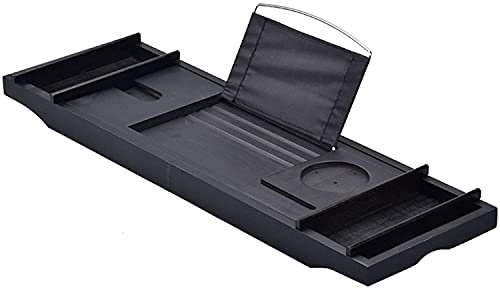 Tablett-Badewannenständer, Bambus-Badewannenständer, rutschfeste Teleskop-Badewannenständer (Schwarz, 75 X 23 cm)