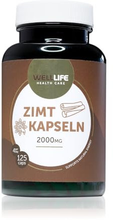 WellLife Zimt Kapseln 125 caps - vegan und organische 2000mg Zimt Tagesdosis mit Antioxidantien Kapseln