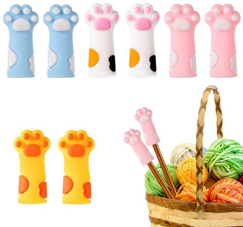 8st Katzenpfoten Stricknadel Stopper, Niedliches Silikon Nadelstopper Kappen Maschenstopper für Stricknadeln Strickzubehör für 11-17 (8-12,75mm) Nadeln (Farbkombination 1)