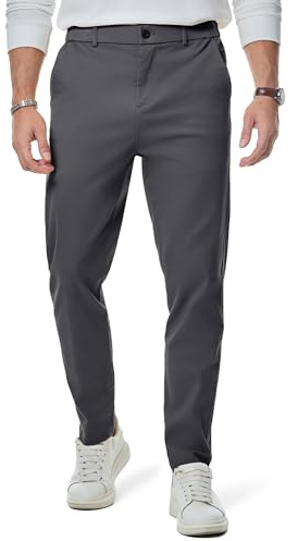 Elegancity Mens Chino Trousers Slim Fit Tapered Leg Dress Pants Cotton Twill Chinos Smart Casual Stretch Pants with Pockets Grey, M