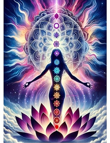 DCIDBEI 40 x 50 cm Diamond Painting Spiritualität, Diamantmalerei, Mandala, runde Diamantmalerei für Erwachsene, Leinwand Diamant Lotus, Diamond Art Craft für die Wanddekoration zu Hause