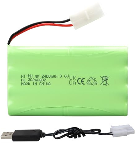MXJFYY 9,6 V 2400 mAh wiederaufladbarer NiMH, Akku kompatibel mit RC-/ferngesteuerten Spielzeugautos, Buggys, Booten, Hubschraubern, Flugzeugen, Airsoft-Waffen