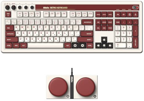 8BitDo Retro 108 Mechanical Keyboard with 108 Keys and Integrated Numpad, Bluetooth/2.4G/USB-C Hot Swappable Wireless Gaming Keyboard for Windows and Android - Fami Edition - QWERTY English Keyboard