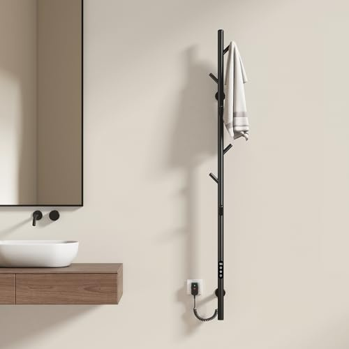 EMKE Toallero Calefactor con 6 Ganchos, Negro | Diseño de toallero eléctrico con Barra, Control de Temperatura Inteligente, Toallero Eléctrico de baño