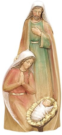 Figura in legno della Sacra Famiglia, Statuina della Sacra Famiglia, Figure da collezione Scena natalizia in legno intagliato, Figura decorativa scolpita dipinta a mano, display da tavolo per h