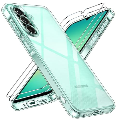 ivoler Nie Vergilbung Klar Hülle für Samsung Galaxy A26 5G, 1 Handyhülle mit 2 Stück Panzer Schutz Glas, [Militärischer Schutz] Stoßfest Transparent Schutzhülle Dünn Durchsichtige Case
