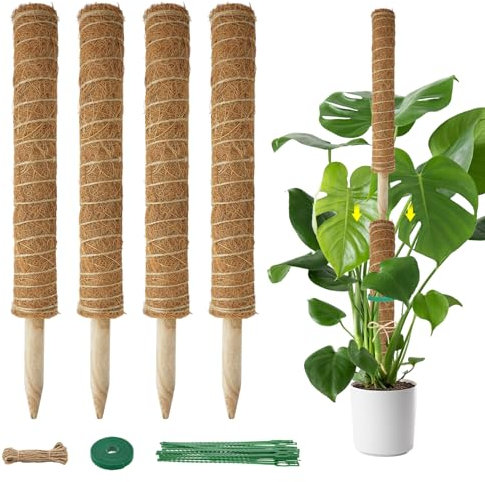 Tuteur Plante Tuteur Monstera - Extensible Droit 4 Tiges 42cm Long Up to 133cm Mousse pour Plantes Monstera for Plante Interieur Support Pothos Monstera Plant pour Plantes Grimpantes Fibre De Coco